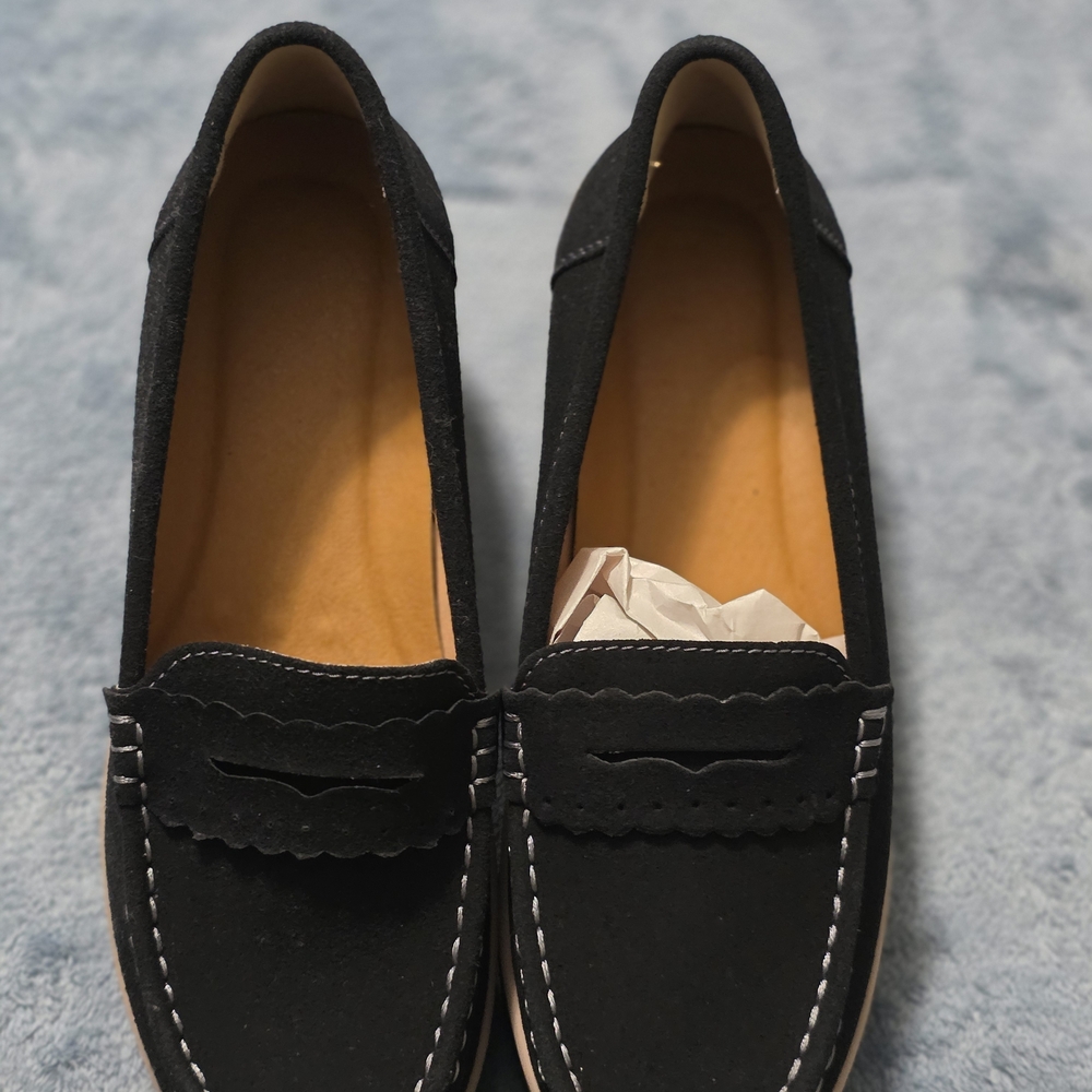 Black Loafers with White Stitching